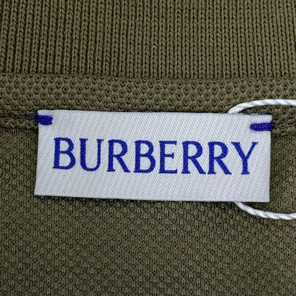 Burberry Olive Long-Sleeve Polo Shirt 100% Cotton Embroidered Logo Size M - Picture 8 of 8